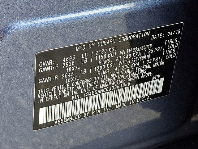2018 Subaru Outback 2.5i Blue at Rafferty Subaru