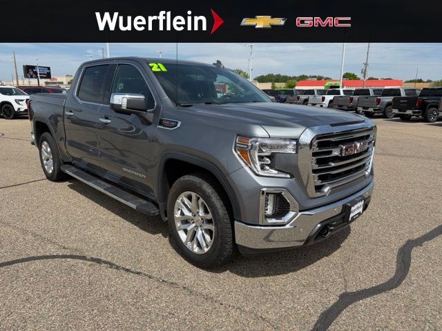 Gray (Satin Steel Metallic) 2021 GMC Sierra 1500 SLT Crew Cab 4WD Pickup Truck Four-Wheel Drive Automatic