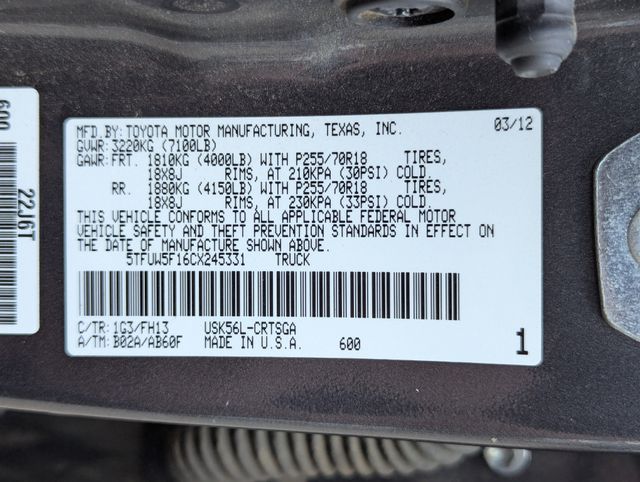 2012 Magnetic Gray Metallic Toyota Tundra Grade 4X4 Truck