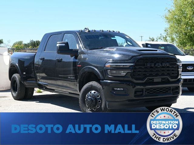 Diamond Black Crystal Pearlcoat 2025 RAM 3500 Limited Mega Cab DRW 4WD Pickup Truck Four-Wheel Drive 8-Speed Automatic