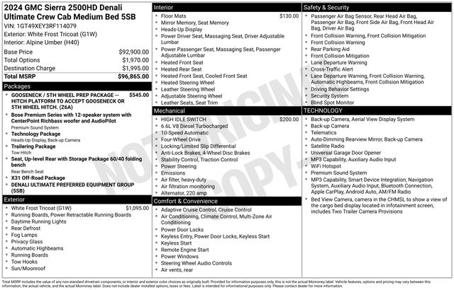 White Frost Tricoat 2024 GMC Sierra 2500HD Pickup Truck Four-Wheel Drive Automatic