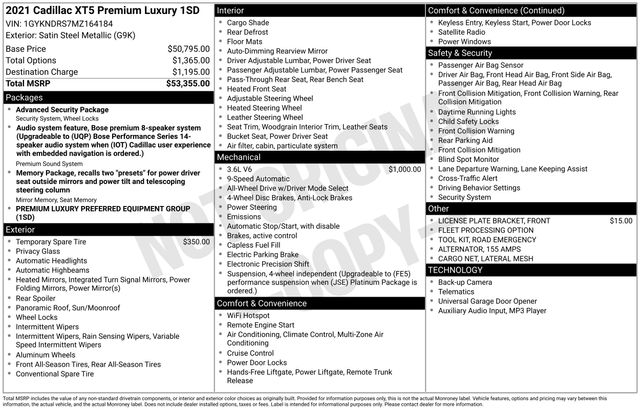 Gray (Satin Steel Metallic) 2021 Cadillac XT5 Premium Luxury AWD SUV / Crossover Four-Wheel Drive 9-Speed Automatic