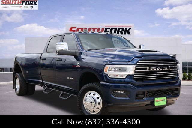 Patriot Blue Pearlcoat 2024 RAM 3500 Laramie Crew Cab LB DRW 4WD Pickup Truck Four-Wheel Drive 6-Speed Automatic