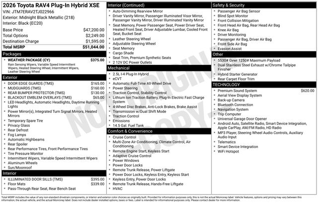 Midnight Black Metallic 2026 Toyota RAV4 Plug-in Hybrid SUV / Crossover Continuously Variable Transmission