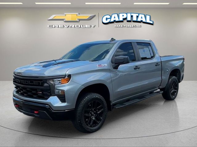 Sterling Gray Metallic 2025 Chevrolet Silverado 1500 Custom Trail Boss Crew Cab 4WD Pickup Truck Four-Wheel Drive Automatic