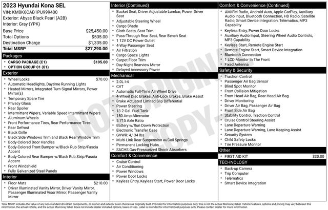 used 2023 Hyundai Kona car, priced at $18,509