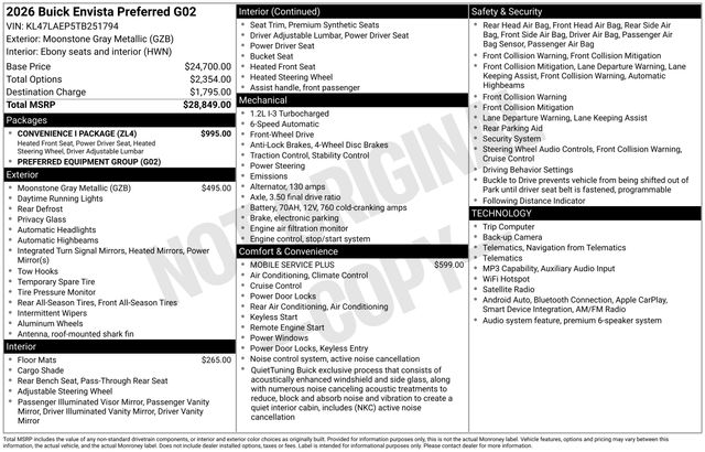 Moonstone Gray Metallic 2026 Buick Envista SUV / Crossover Front-Wheel Drive 6-Speed Automatic