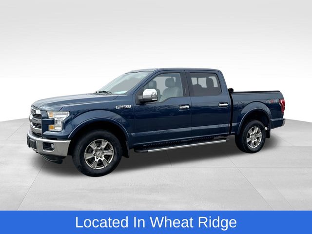 Blue 2015 Ford F-150 Lariat SuperCrew 4WD Pickup Truck Four-Wheel Drive 6-Speed Automatic