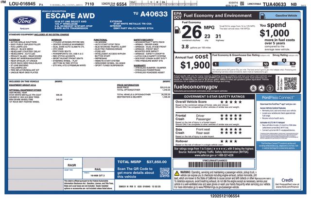 new 2026 Ford Escape car, priced at $34,228
