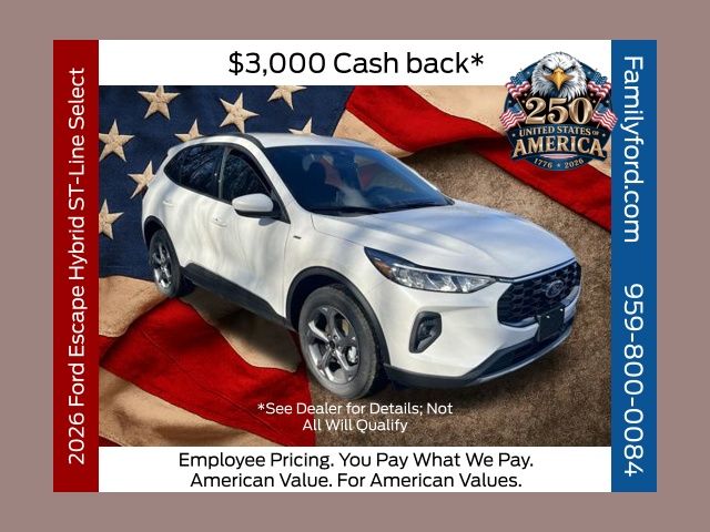 Star White Metallic Tri-Coat 2026 Ford Escape Hybrid SUV / Crossover All-Wheel Drive Continuously Variable Transmission