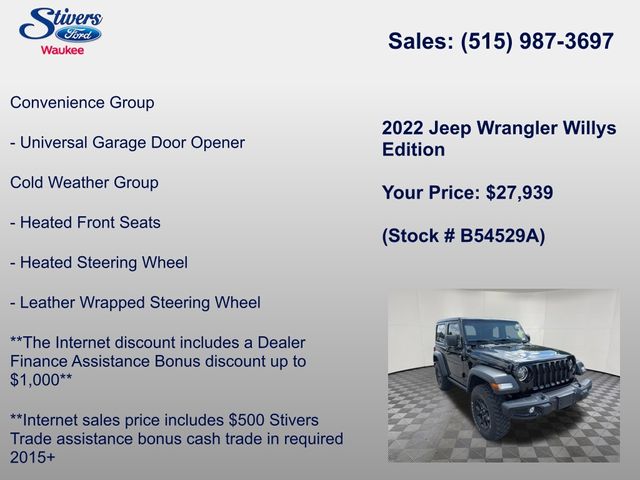 2022 Black Clearcoat Jeep Wrangler Willys 4X4 SUV