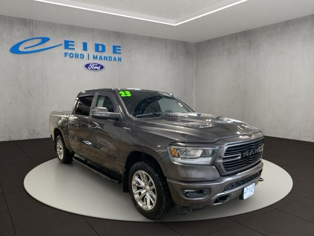 Gray (Granite Crystal Metallic Clearcoat) 2023 RAM 1500 Laramie Crew Cab 4WD Pickup Truck Four-Wheel Drive 8-Speed Automatic