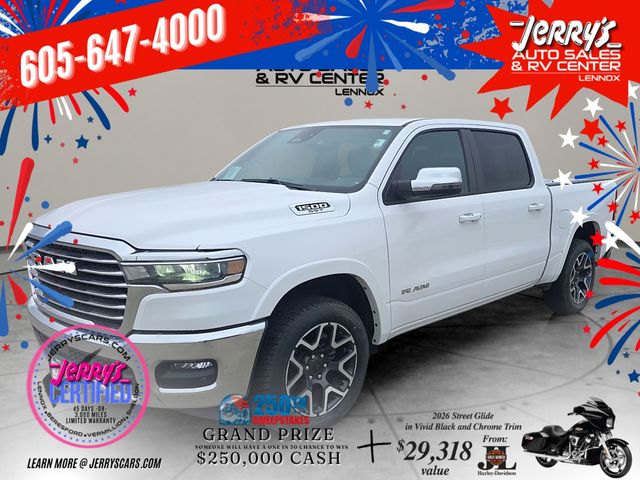 Bright White Clearcoat 2025 RAM 1500 Laramie Crew Cab 4WD Pickup Truck Four-Wheel Drive 8-Speed Automatic
