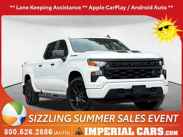 Summit White 2024 Chevrolet Silverado 1500 Custom Crew Cab 4WD Pickup Truck Four-Wheel Drive 8-Speed Automatic