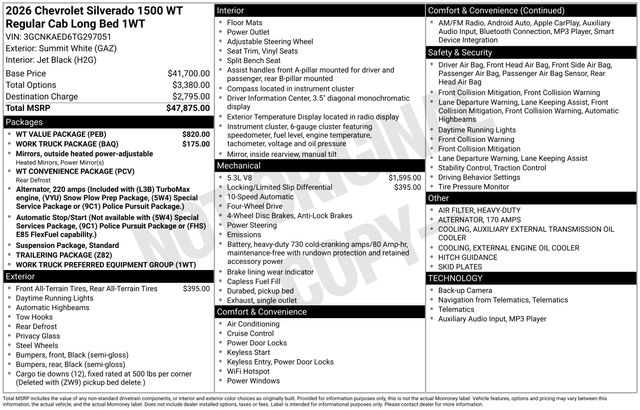 New 2026 Chevrolet Silverado 1500 WT For Sale in Livonia, MI