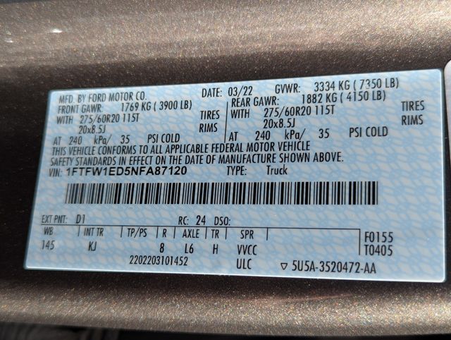 2022 Stone Gray Metallic Ford F-150 King Ranch 4X4 Truck
