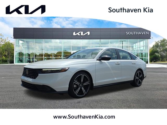 Platinum White 2024 Honda Accord Hybrid Sedan Front-Wheel Drive Continuously Variable Transmission