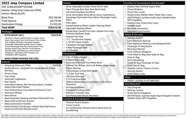 Sting-Gray Clearcoat 2023 Jeep Compass Limited 4WD SUV / Crossover Four-Wheel Drive 8-Speed Automatic