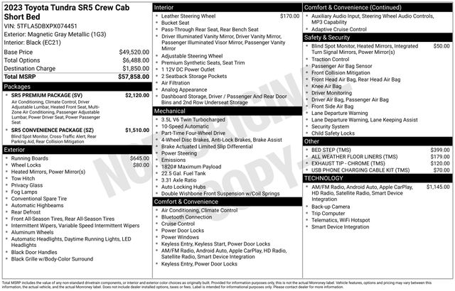 Magnetic Gray Metallic 2023 Toyota Tundra SR5 CrewMax Cab 4WD Pickup Truck Four-Wheel Drive Automatic