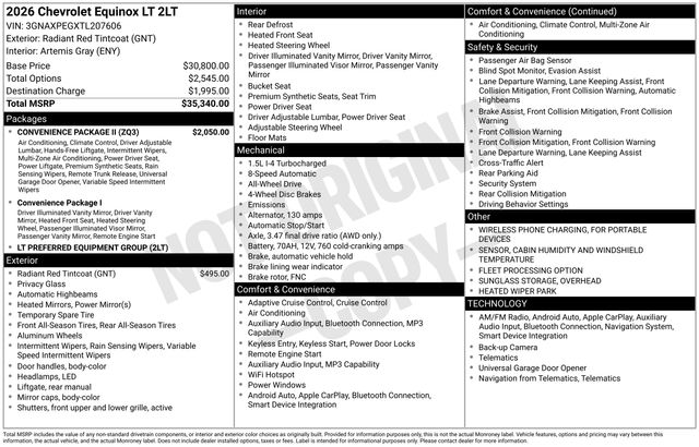 Radiant Red Tintcoat 2026 Chevrolet Equinox SUV / Crossover Four-Wheel Drive 8-Speed Automatic