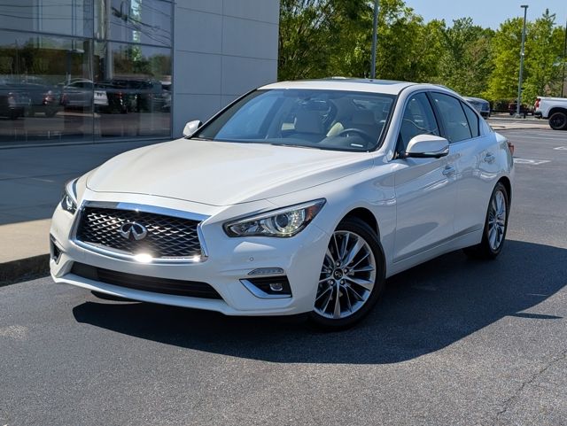 Majestic White 2023 INFINITI Q50 Luxe RWD Sedan Rear-Wheel Drive 7-Speed Automatic Overdrive