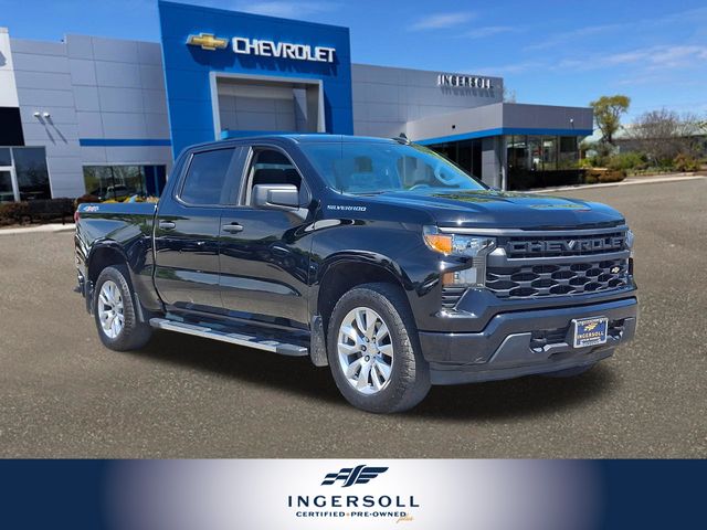 Black 2023 Chevrolet Silverado 1500 Custom Crew Cab 4WD Pickup Truck Four-Wheel Drive 8-Speed Automatic