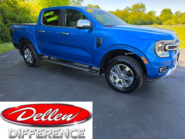 Velocity Blue Metallic 2024 Ford Ranger Lariat SuperCrew 4WD Pickup Truck Four-Wheel Drive Automatic