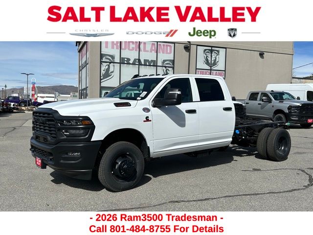 Bright White Clearcoat 2026 RAM 3500 Chassis Tradesman Crew Cab LB DRW 4WD Pickup Truck Four-Wheel Drive 8-Speed Automatic
