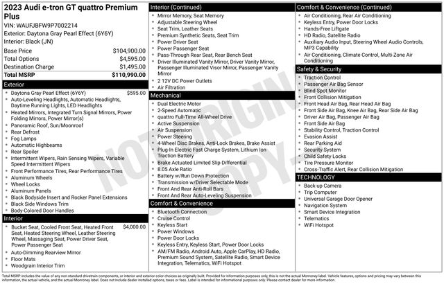 Daytona Gray Pearl 2023 Audi e-tron GT quattro Premium Plus AWD Sedan All-Wheel Drive 1-Speed Automatic