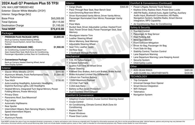 Glacier White Metallic 2024 Audi Q7 SUV / Crossover All-Wheel Drive 8-Speed Automatic