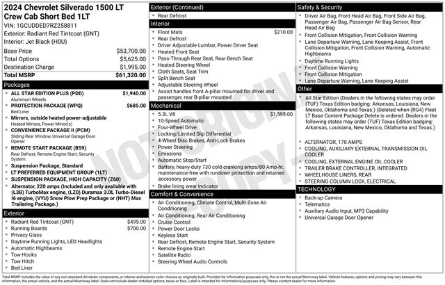 Radiant Red Tintcoat 2024 Chevrolet Silverado 1500 LT Crew Cab 4WD Pickup Truck Four-Wheel Drive Automatic