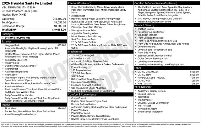Phantom Black 2026 Hyundai Santa Fe Limited AWD SUV / Crossover All-Wheel Drive 8-Speed Automatic