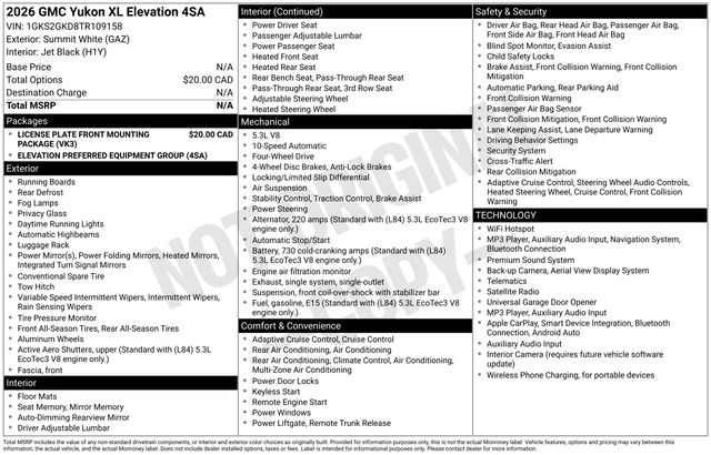 Summit White 2026 GMC Yukon XL SUV / Crossover Four-Wheel Drive