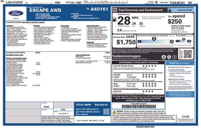 new 2026 Ford Escape car, priced at $32,805