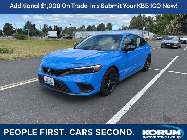 Blue 2024 Honda Civic Hatchback Sport FWD Hatchback Front-Wheel Drive Continuously Variable Transmission