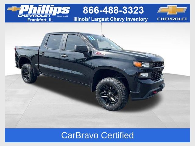 Black 2021 Chevrolet Silverado 1500 Custom Trail Boss Crew Cab 4WD Pickup Truck Four-Wheel Drive 6-Speed Automatic Overdrive