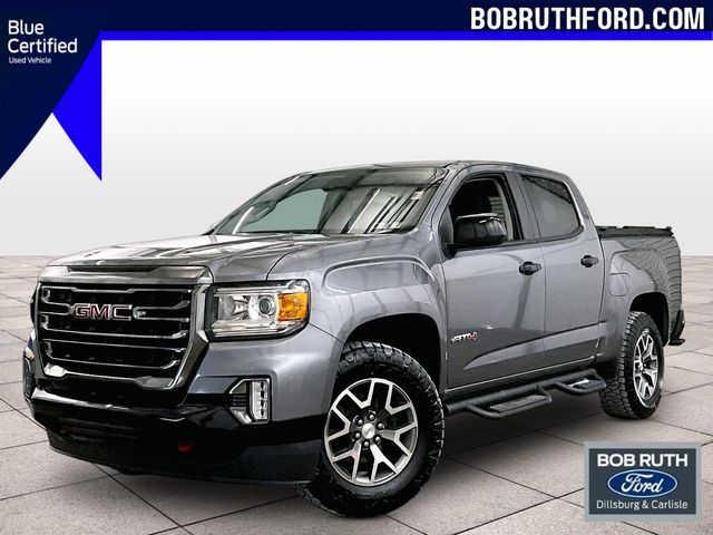 Gray (Satin Steel Metallic) 2021 GMC Canyon AT4 Crew Cab 4WD with Leather Pickup Truck Four-Wheel Drive 8-Speed Automatic