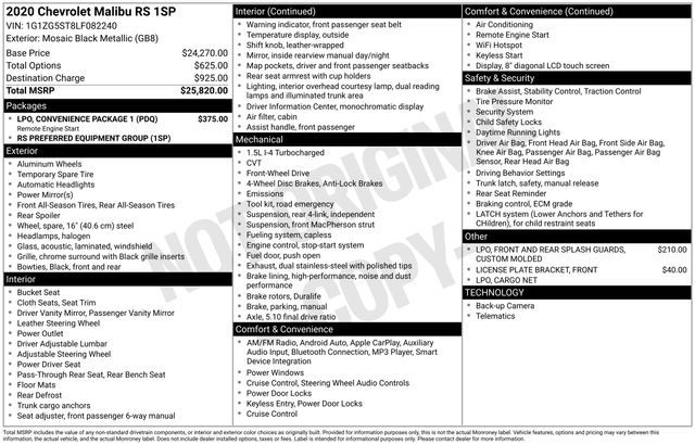 used 2020 Chevrolet Malibu car, priced at $13,025