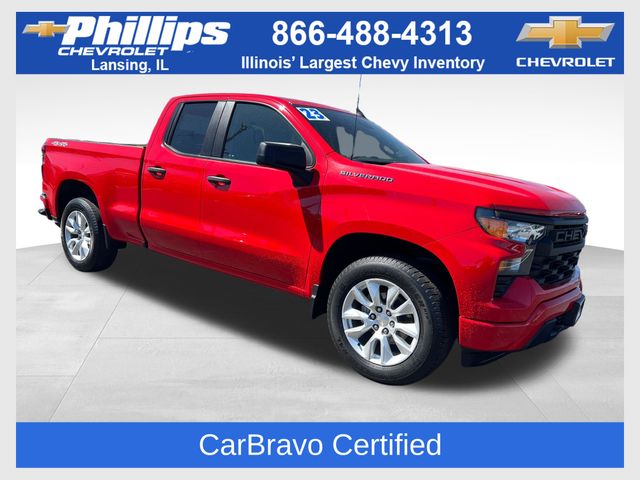 Red Hot 2023 Chevrolet Silverado 1500 Custom Double Cab 4WD Pickup Truck Four-Wheel Drive 8-Speed Automatic