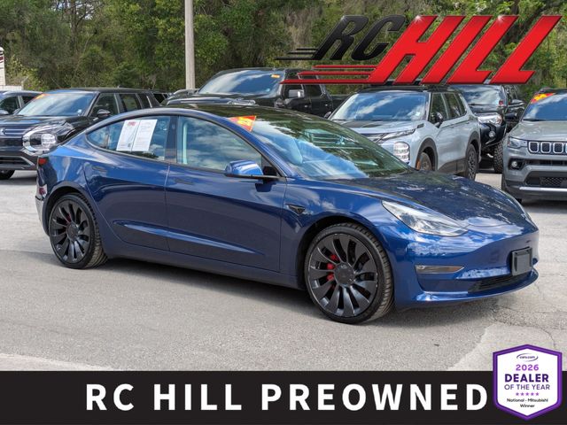 Deep Blue Metallic 2023 Tesla Model 3 Performance AWD Sedan All-Wheel Drive 1-Speed Automatic