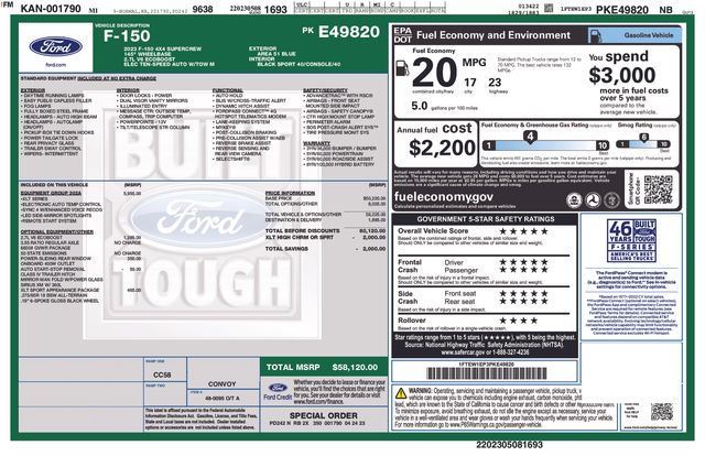 Blue 2023 Ford F-150 Pickup Truck Four-Wheel Drive Automatic