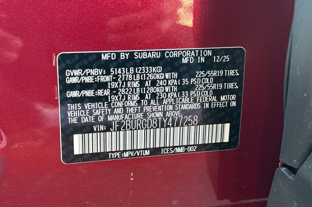 New 2026 Red Subaru Limited XT image 24