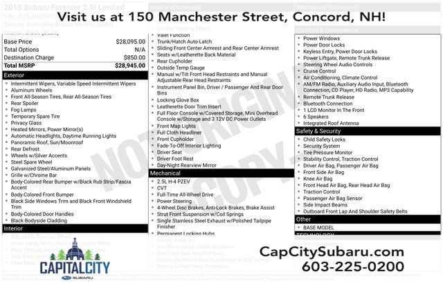 Burnished Bronze Metallic 2015 Subaru Forester 2.5i Limited SUV / Crossover All-Wheel Drive Continuously Variable Transmission