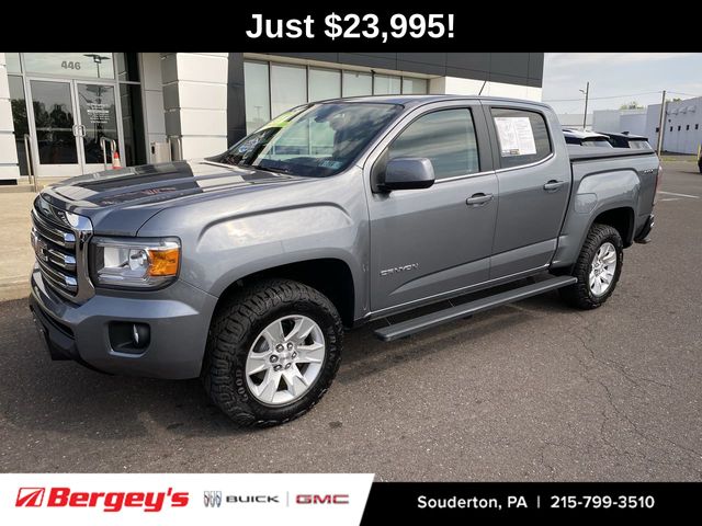 Gray (Satin Steel Metallic) 2018 GMC Canyon SLE Crew Cab 4WD Pickup Truck Four-Wheel Drive 8-Speed Automatic