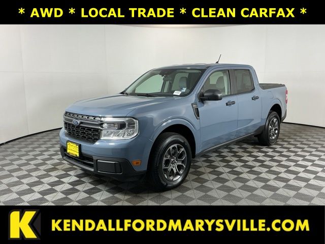 Blue (Azure Gray Metallic Tri-Coat) 2024 Ford Maverick XLT SuperCrew AWD Pickup Truck All-Wheel Drive 8-Speed Automatic