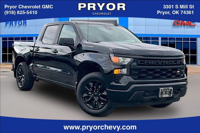 Black 2023 Chevrolet Silverado 1500 Custom Crew Cab 4WD Pickup Truck Four-Wheel Drive 8-Speed Automatic
