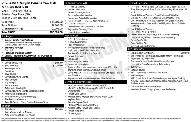 Onyx Black 2026 GMC Canyon Pickup Truck Four-Wheel Drive 8-Speed Automatic