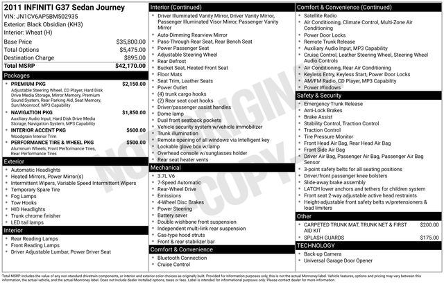 Black Obsidian 2011 INFINITI G37 Journey Sedan RWD Sedan Rear-Wheel Drive 7-Speed Automatic