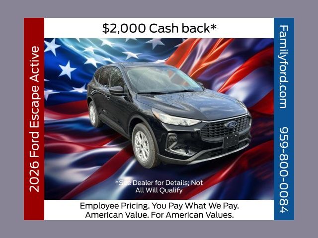 Agate Black Metallic 2026 Ford Escape Active AWD SUV / Crossover All-Wheel Drive 8-Speed Automatic