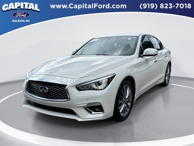 Majestic White 2023 INFINITI Q50 Luxe AWD Sedan All-Wheel Drive 7-Speed Automatic Overdrive